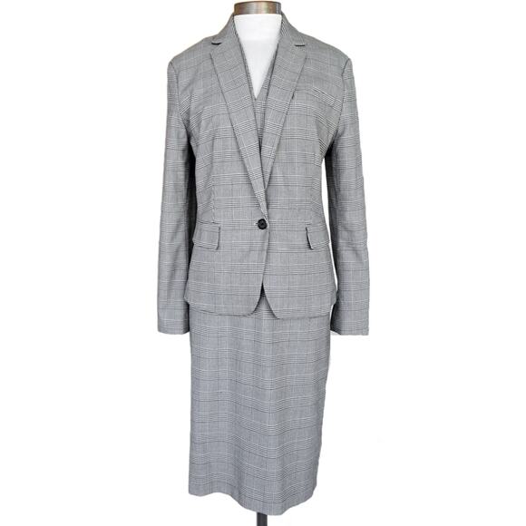 ANN TAYLOR One-button Blazer In Glen Plaid In Black / White Size 14 Stretch - Picture 7 of 7